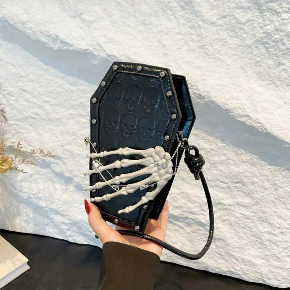 Coffin Black Gothic Skeleton Crossbody Bag NWT​